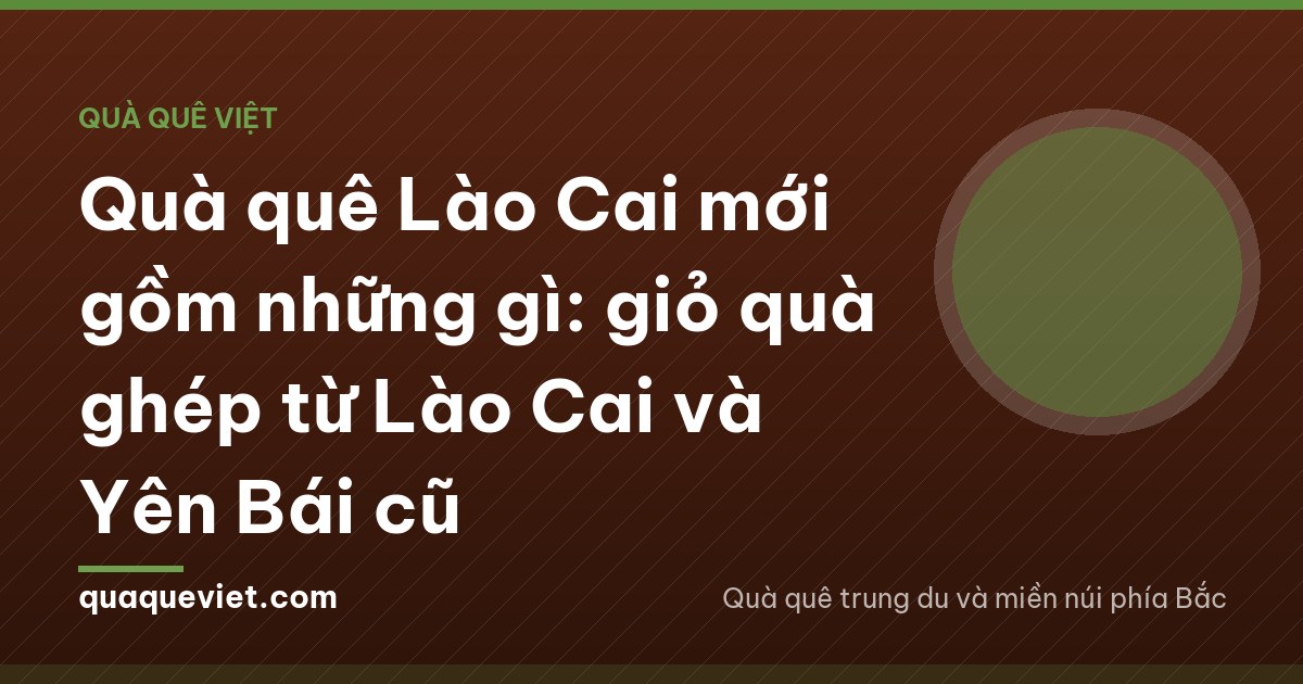 Hands tying a woven bamboo basket filled with rolled cinnamon bark, bundles of dried noodles and sticky rice on a wooden porch, misty terraced hills of Lao Cai behind
